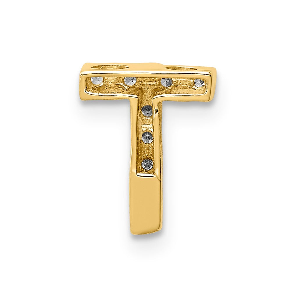 14K Yellow Gold Real Diamond Initial T Charm