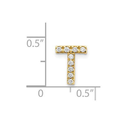 14K Yellow Gold Real Diamond Initial T Charm