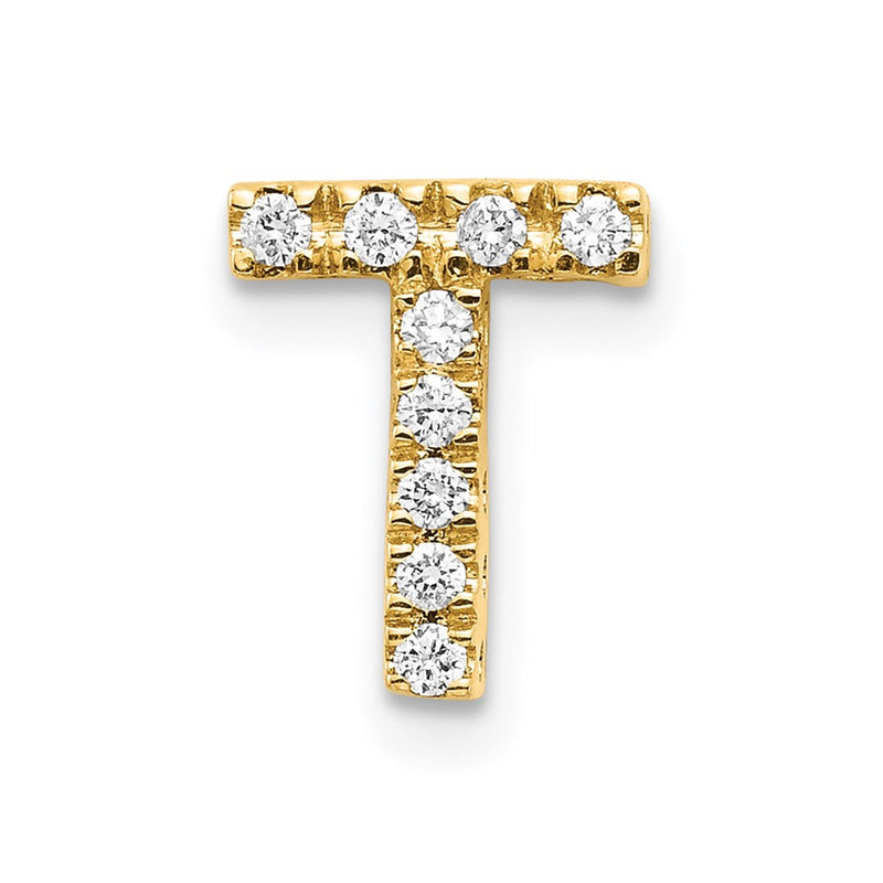 14K Yellow Gold Real Diamond Initial T Charm
