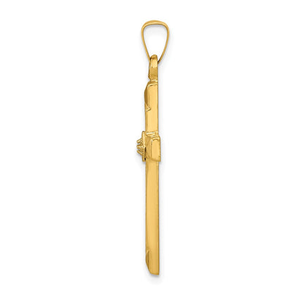 14k Textured and Polished Diamond Cross Pendant