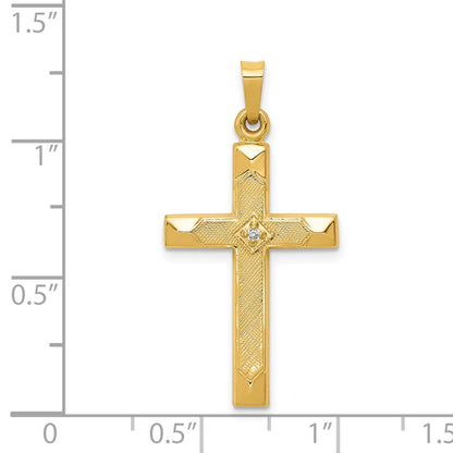 14k Textured and Polished Diamond Cross Pendant