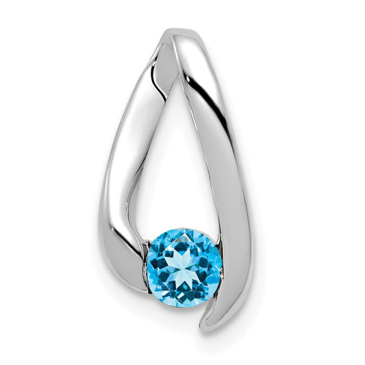 14k White Gold 4mm Blue Topaz Pendant