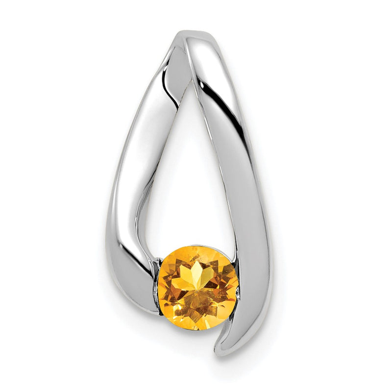 14k White Gold 4mm Citrine Pendant