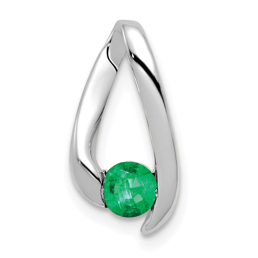 14k White Gold 4mm Emerald Pendant