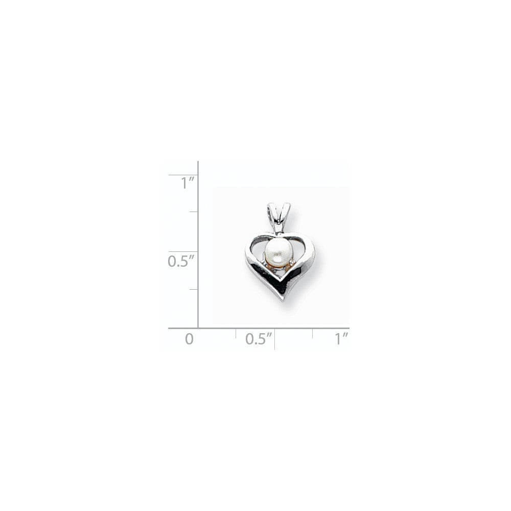 14k White Gold FW Cultured Pearl Diamond heart pendant