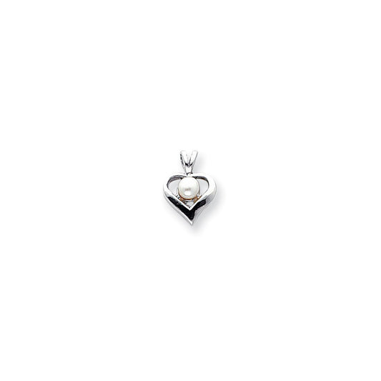 14k White Gold FW Cultured Pearl Diamond heart pendant