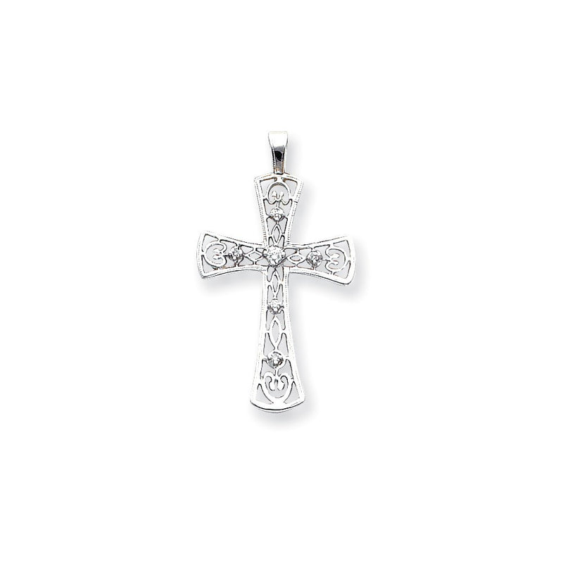 14k White Gold AAA Diamond cross pendant