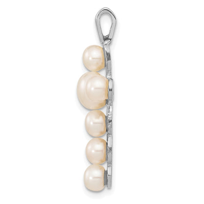 14k White GoldW  4-5mm and 5-6mm White Button FWC Pearl Cross Pendant