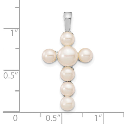 14k White GoldW  4-5mm and 5-6mm White Button FWC Pearl Cross Pendant