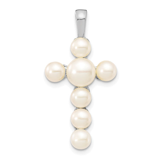 14k White GoldW  4-5mm and 5-6mm White Button FWC Pearl Cross Pendant