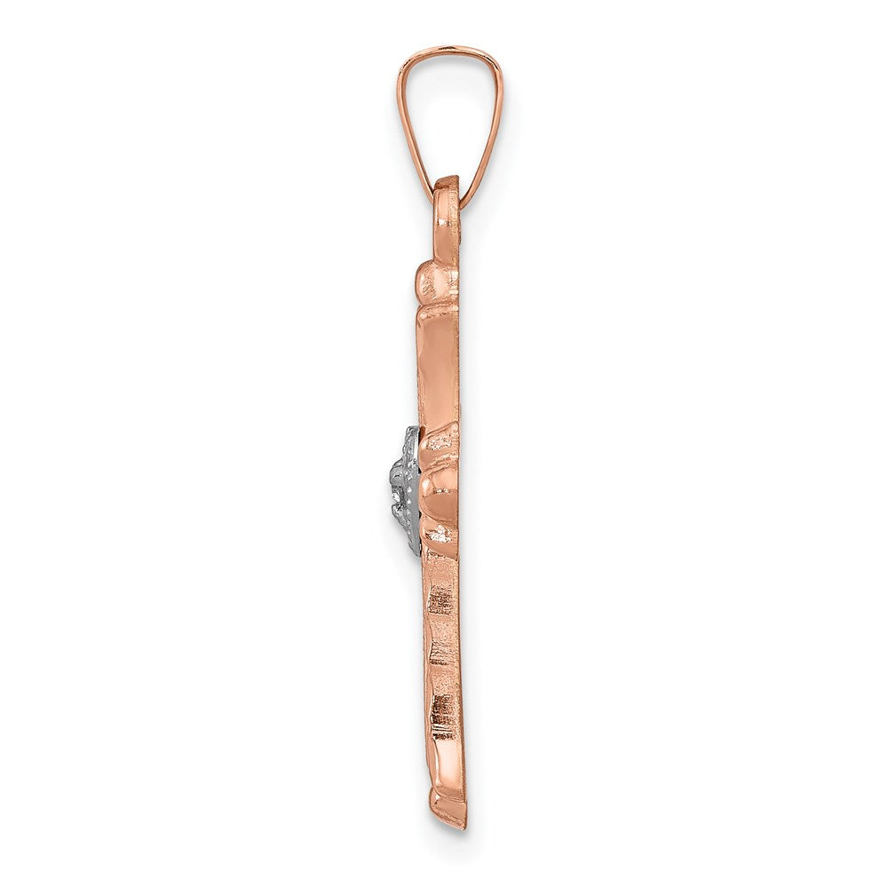 14k Two tone Rose and White Gold Diamond Cross Pendant