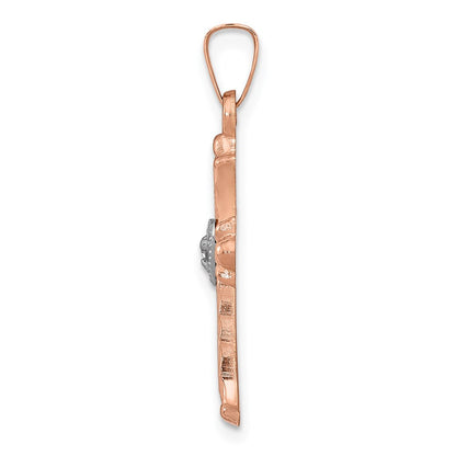 14k Two tone Rose and White Gold Diamond Cross Pendant