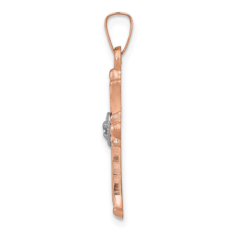 14k Two tone Rose and White Gold Diamond Cross Pendant
