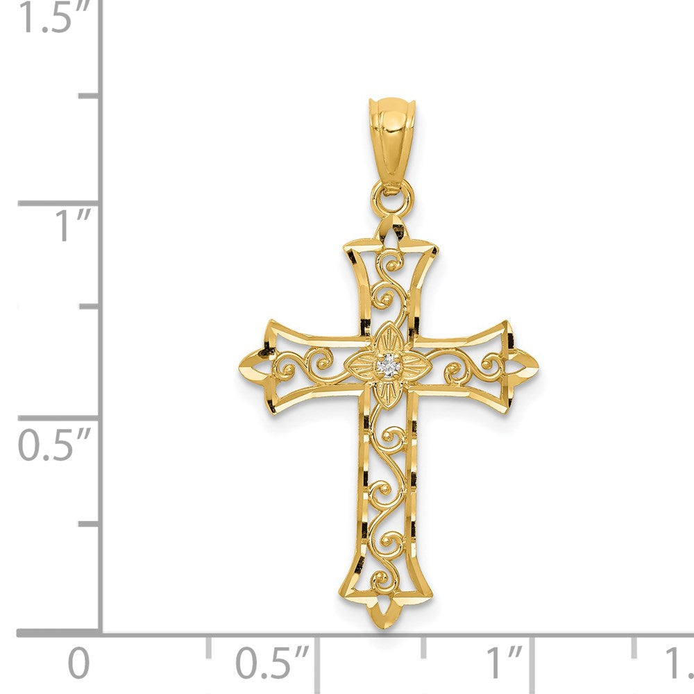14k Yellow Gold Diamond Cross Pendant