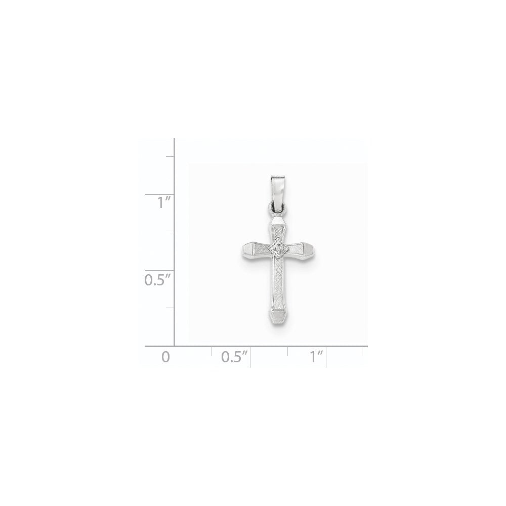 14K White Gold Diamond Textured and Polished Latin Cross Pendant