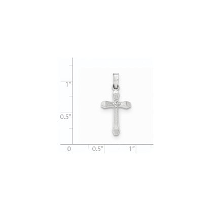 14K White Gold Diamond Textured and Polished Latin Cross Pendant