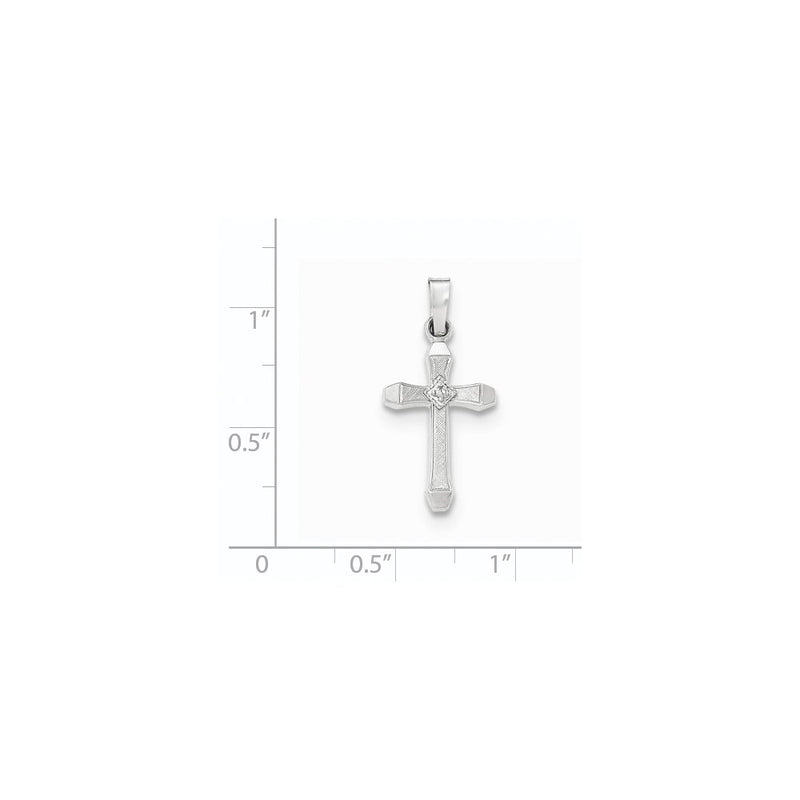 14K White Gold Diamond Textured and Polished Latin Cross Pendant