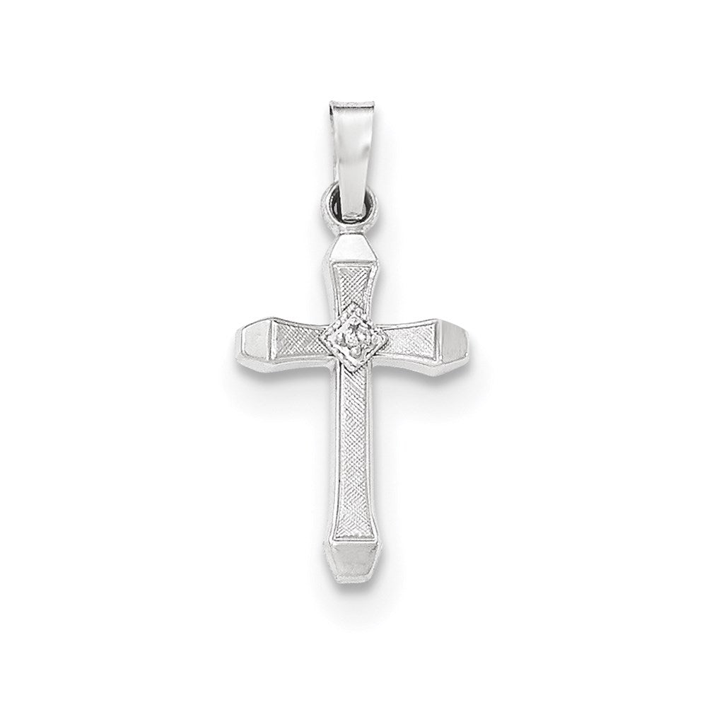 14K White Gold Diamond Textured and Polished Latin Cross Pendant