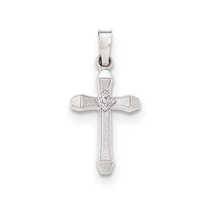 14K White Gold Diamond Textured and Polished Latin Cross Pendant