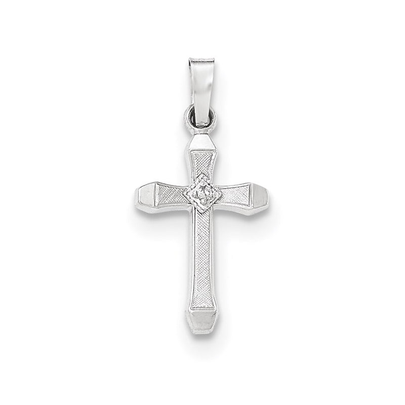 14K White Gold Diamond Textured and Polished Latin Cross Pendant