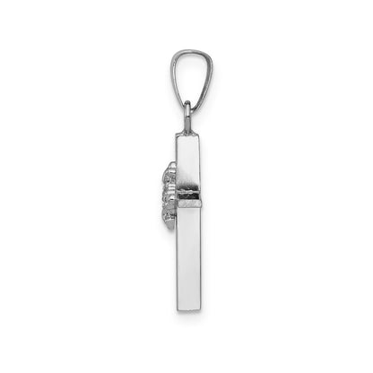 14K White Gold Diamond Polished Budded Cross Pendant