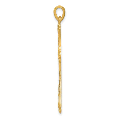 14k Yellow Gold Fleur De Lis Cross Pendant