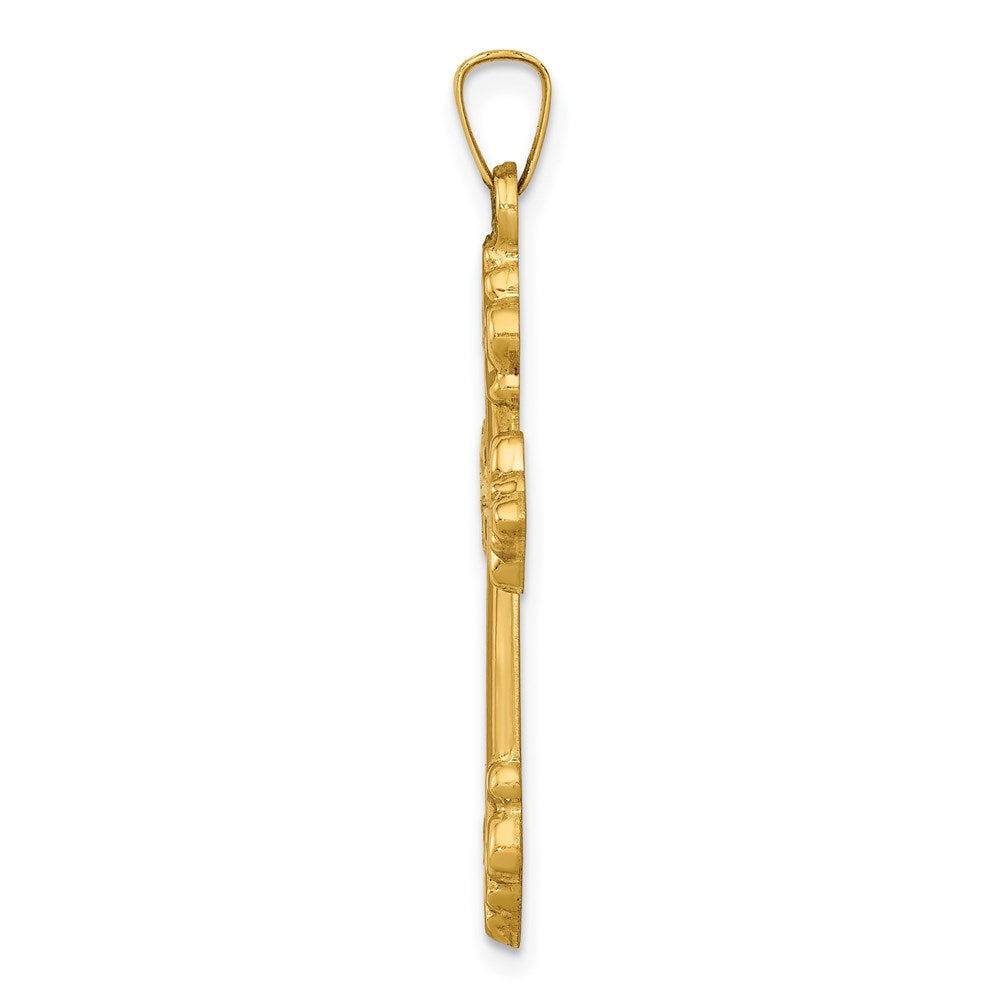 14k Yellow Gold Polished Cross Budded Pendant