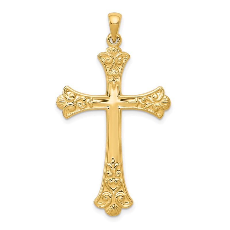 14k Yellow Gold Fleur De Lis Cross Pendant