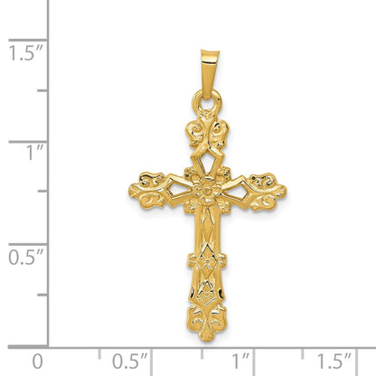 14k Yellow Gold Polished Budded Cross Pendant