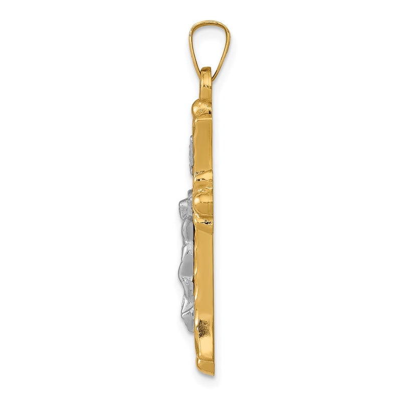 14k Two-tone Gold Two-tone Gold Textured and Polished INRI Crucifix Cross Pendant