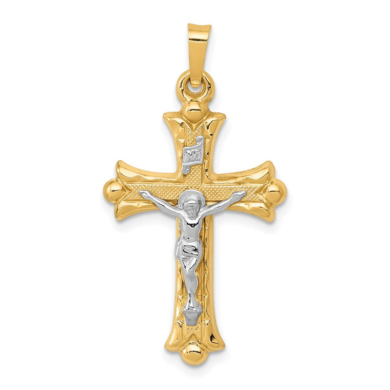 14k Two-tone Gold Two-tone Gold Textured and Polished INRI Crucifix Cross Pendant
