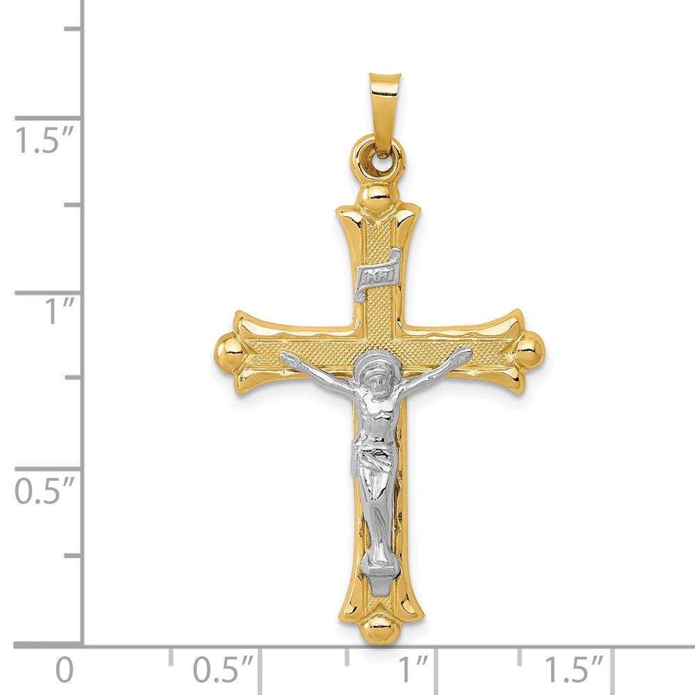 14k Two-tone Gold Two-tone Gold Textured and Polished INRI Crucifix Pendant