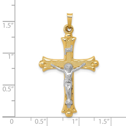 14k Two-tone Gold Two-tone Gold Textured and Polished INRI Crucifix Pendant