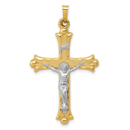 14k Two-tone Gold Two-tone Gold Textured and Polished INRI Crucifix Pendant