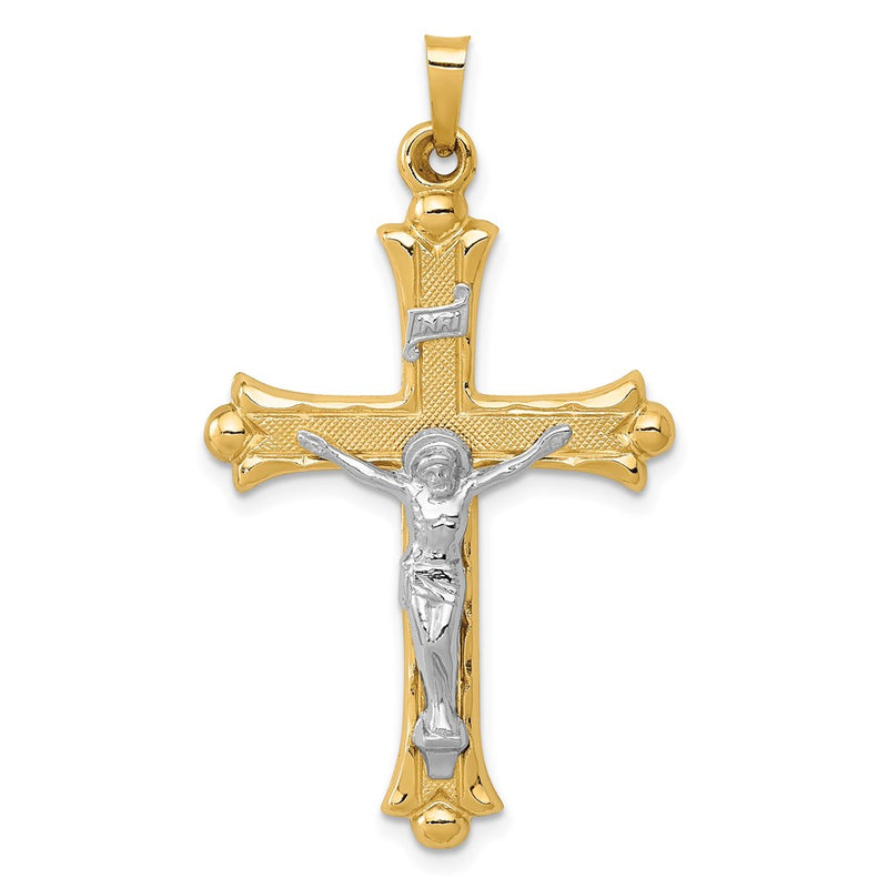 14k Two-tone Gold Two-tone Gold Textured and Polished INRI Crucifix Pendant
