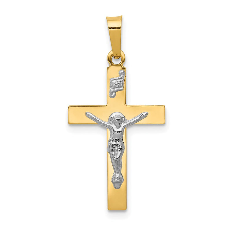 14k Yellow & Rhodium Gold w/Rhodium Polished Inri Crucifix Pendant