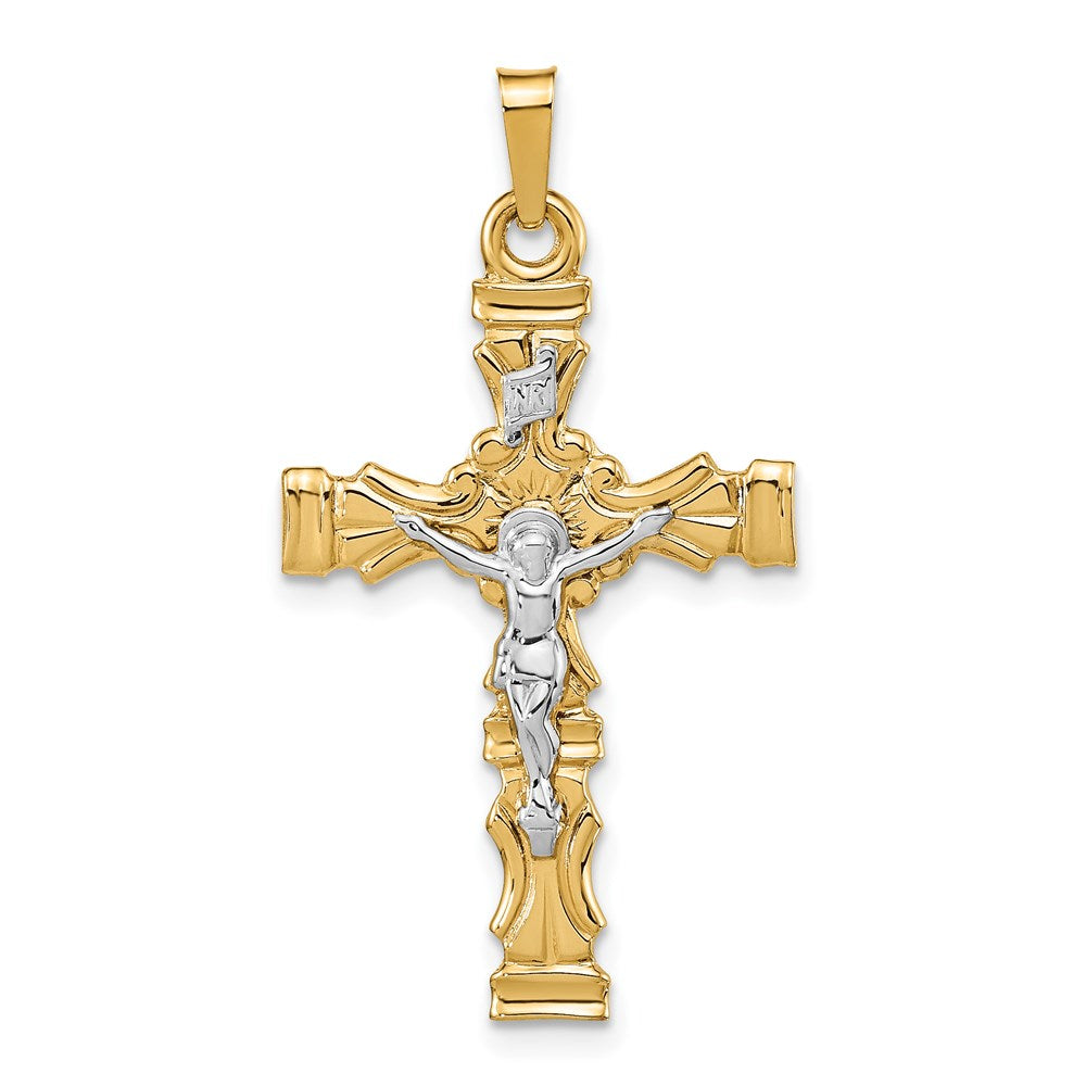 14k Two-tone Gold Polished Latin Crucifix Pendant