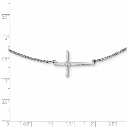 14k White Gold Diamond Sideways Cross 18in Necklace