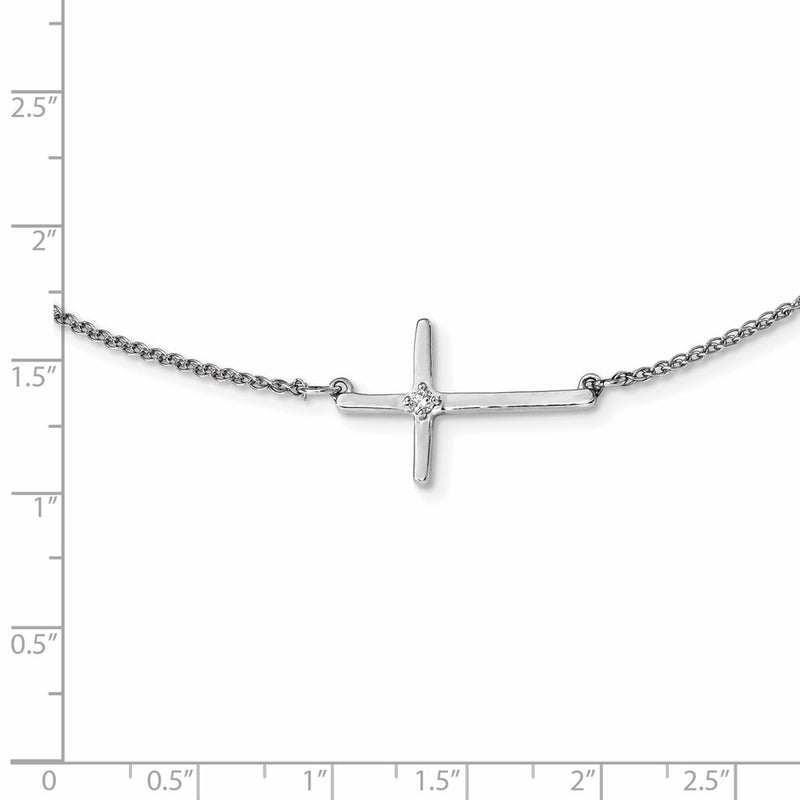 14k White Gold Diamond Sideways Cross 18in Necklace