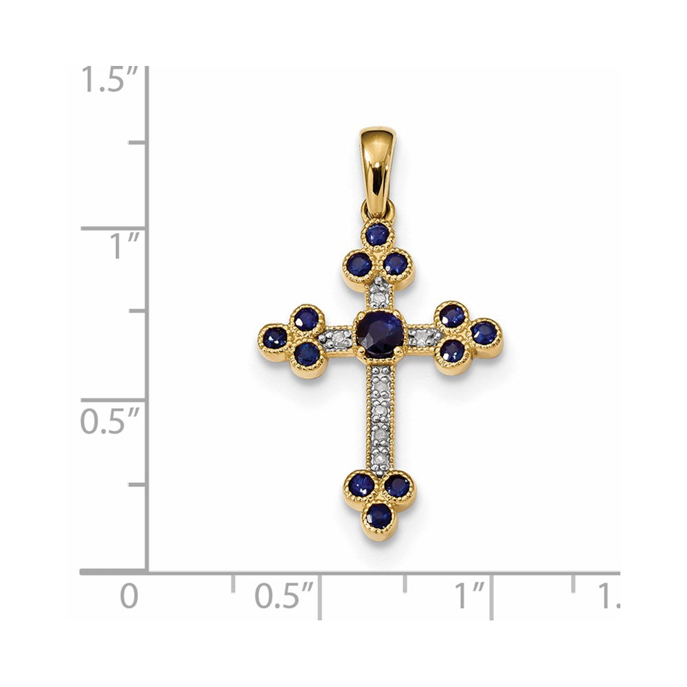14k Yellow Gold Sapphire & Diamond Cross Pendant