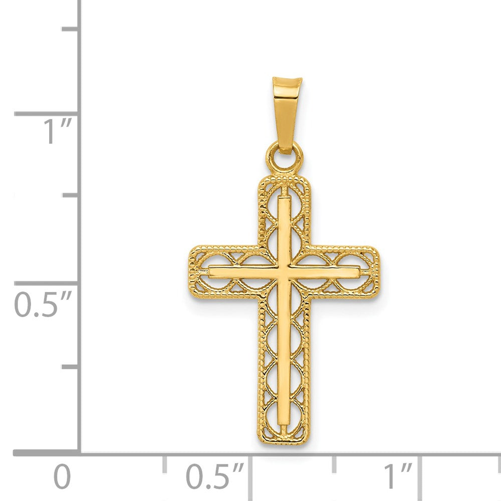 14k Yellow Gold Polished Filigree Cross Pendant