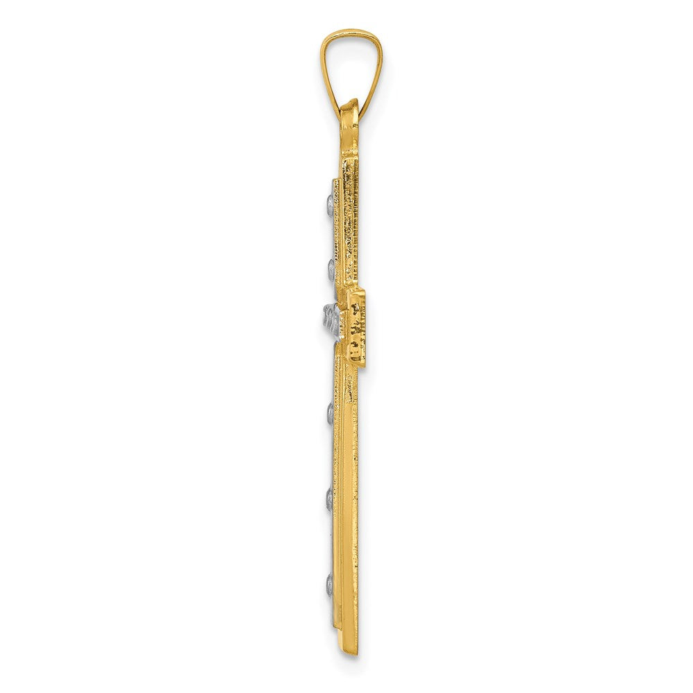 14k Yellow & Rhodium Gold W/Rhodium Polished and Satin Cross Pendant
