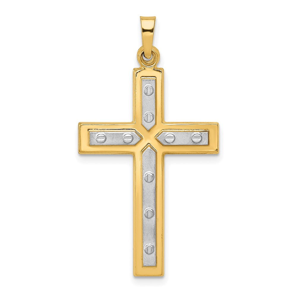 14k Yellow & Rhodium Gold W/Rhodium Polished and Satin Cross Pendant