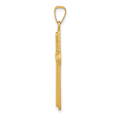 14k Yellow Gold Polished and Textured Cross Pendant