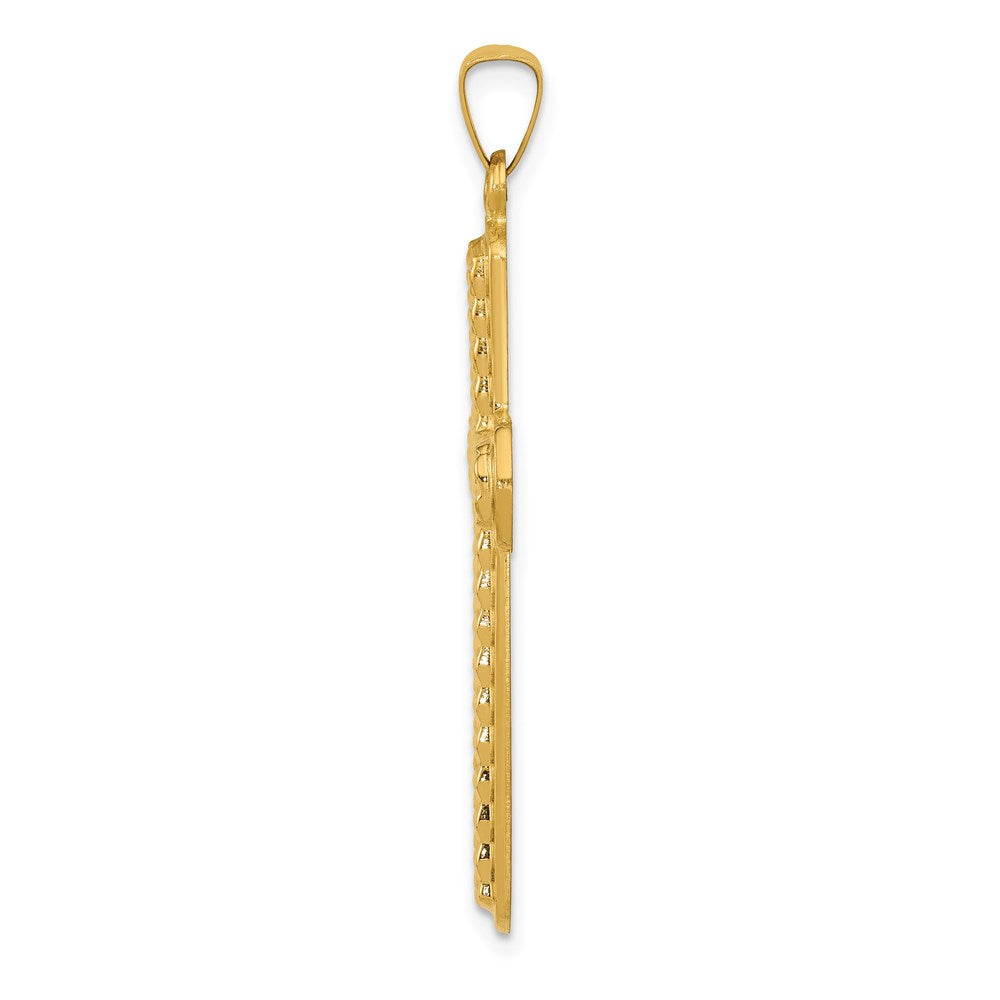 14k Yellow Gold Polished and Textured Cross Pendant