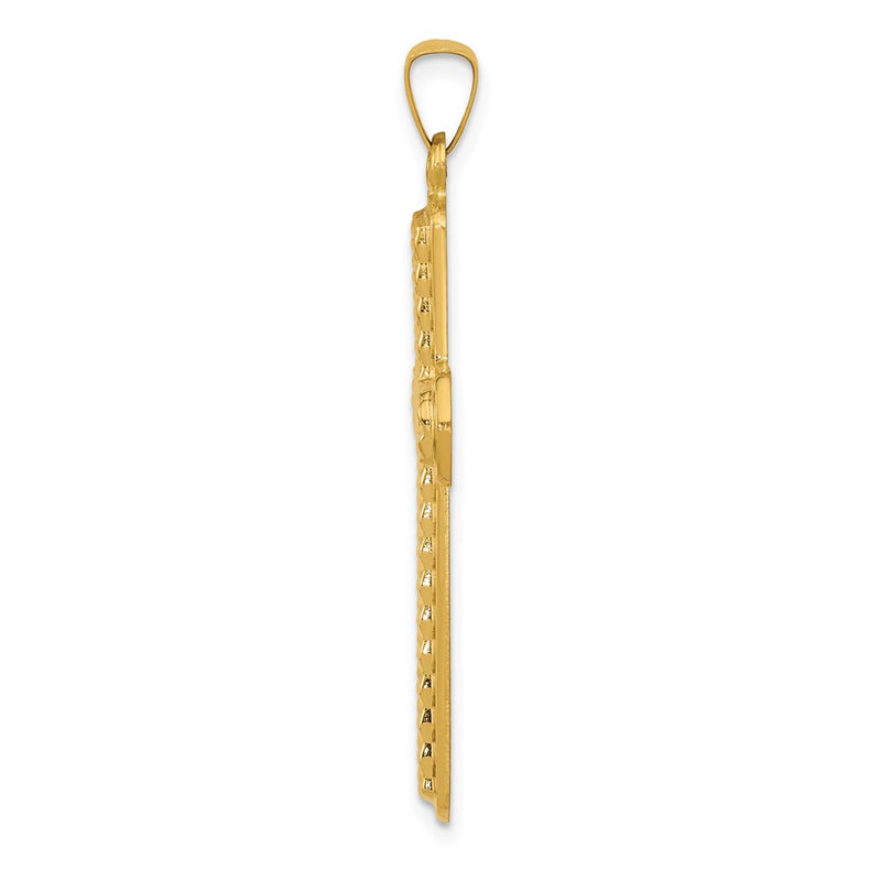 14k Yellow Gold Polished and Textured Cross Pendant