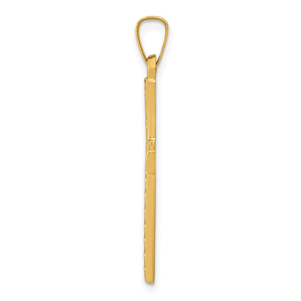 14k Yellow Gold Polished Lattice Textured Cross Pendant