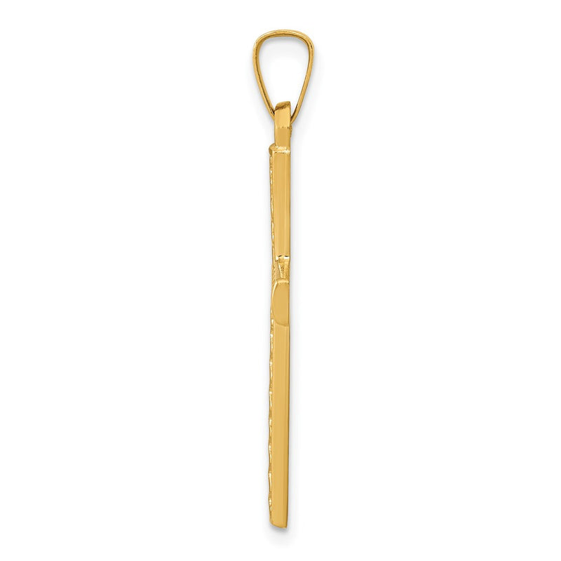 14k Yellow Gold Polished Lattice Textured Cross Pendant