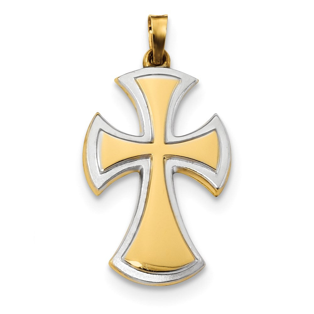 14k Yellow & Rhodium Gold w/Rhodium Polished & Satin Cross Pendant