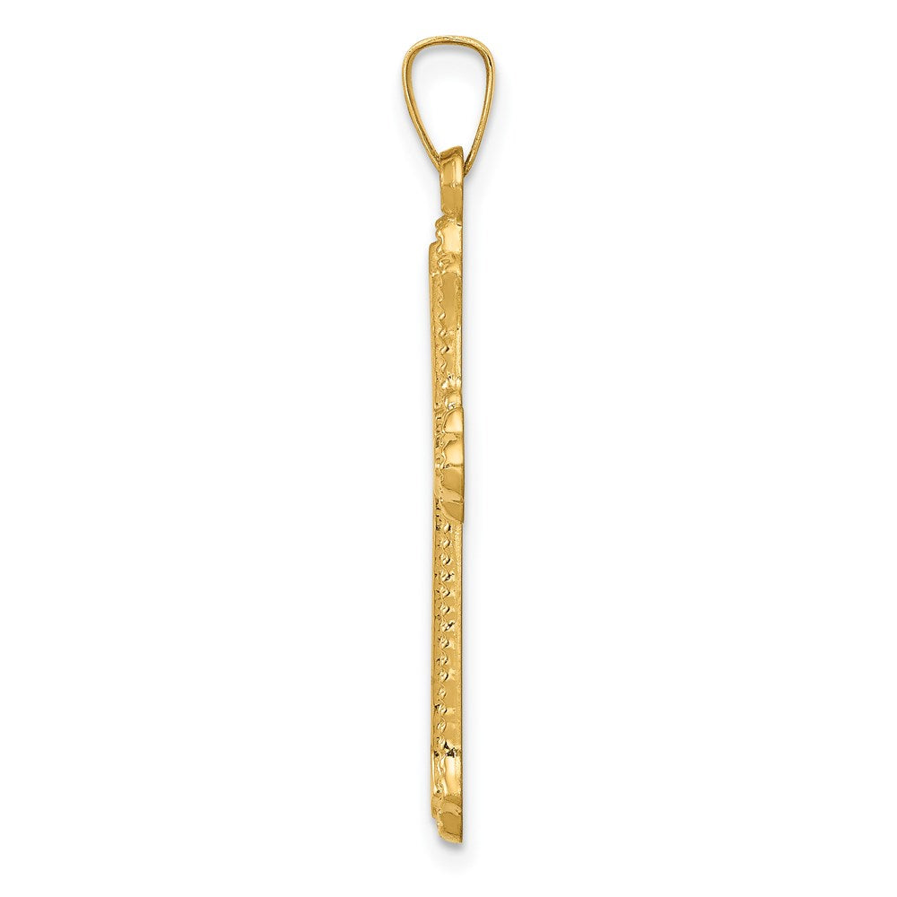 14k Yellow Gold Polished Fleur de Lis Cross Pendant